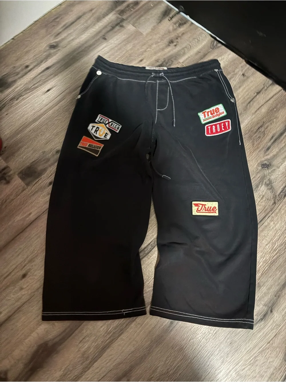 True Religion Black Athletic Patchwork Men’s Shorts
